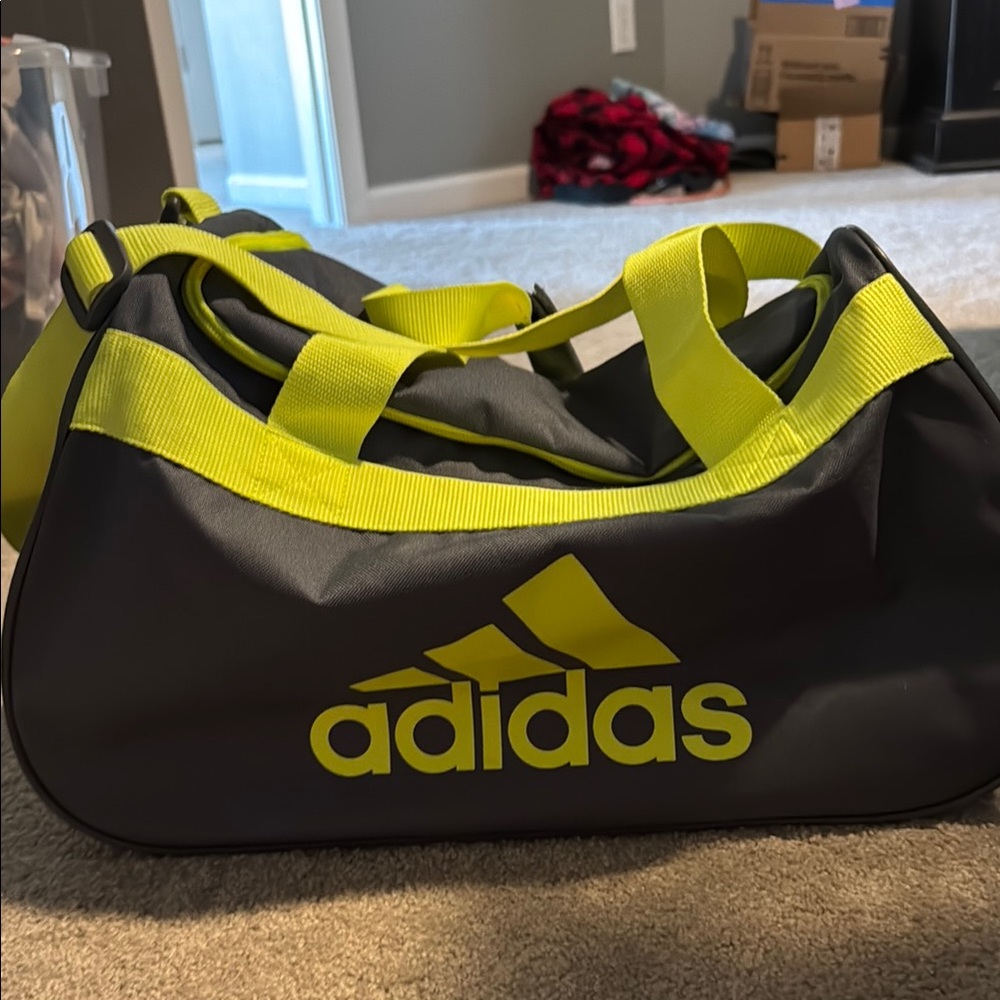 Adidas Gray and Yellow Duffel Bag for Sports